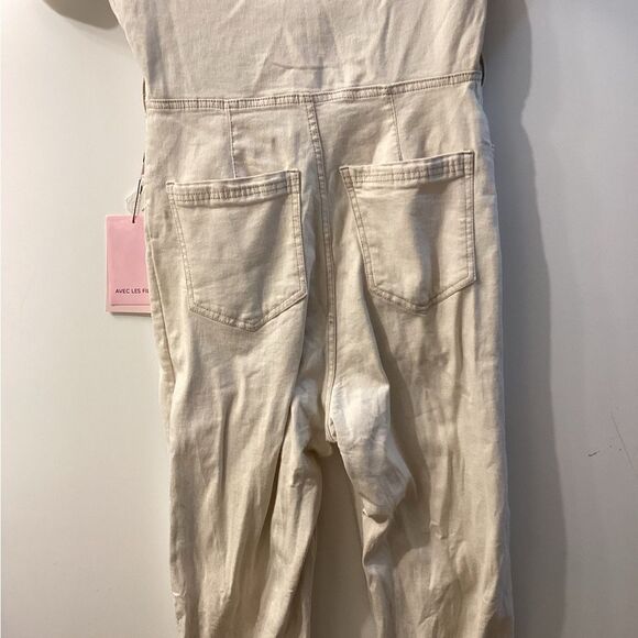 Avec Les Filles Tie Waist Denim Jumpsuit – Ecru Cream Women’s One Piece - Picture 11 of 15